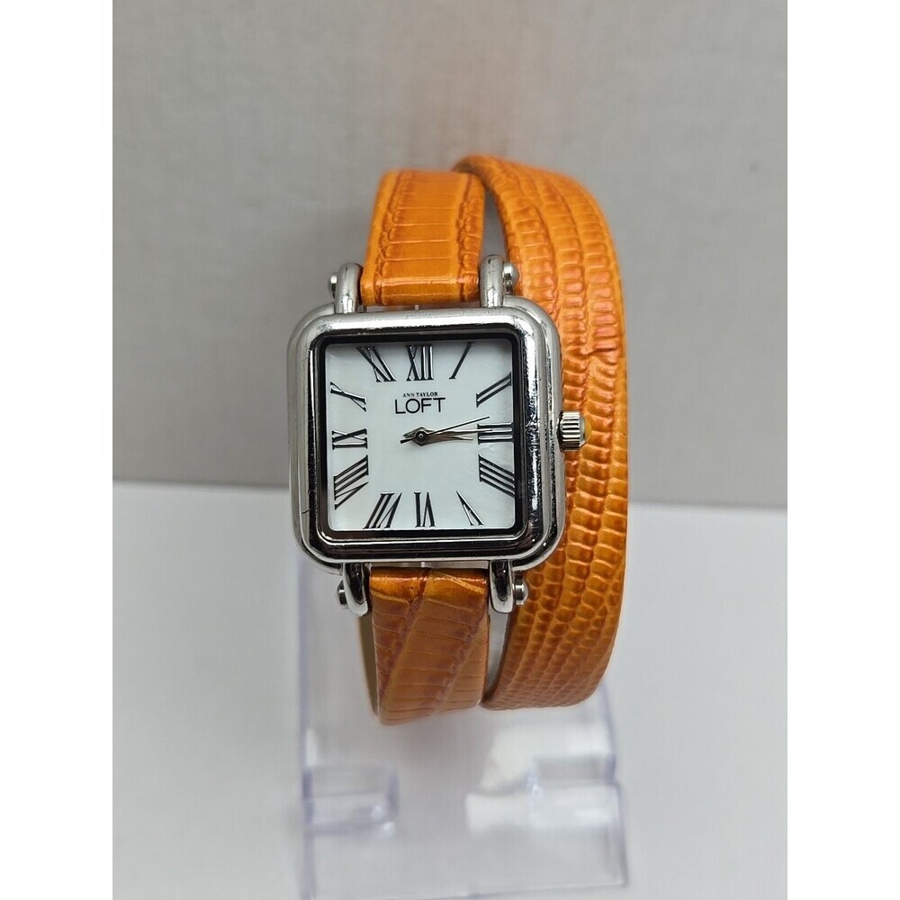 Ann Taylor Loft ATL1060 Orange Leather Wrap Square Roman Dial Watch New Battery